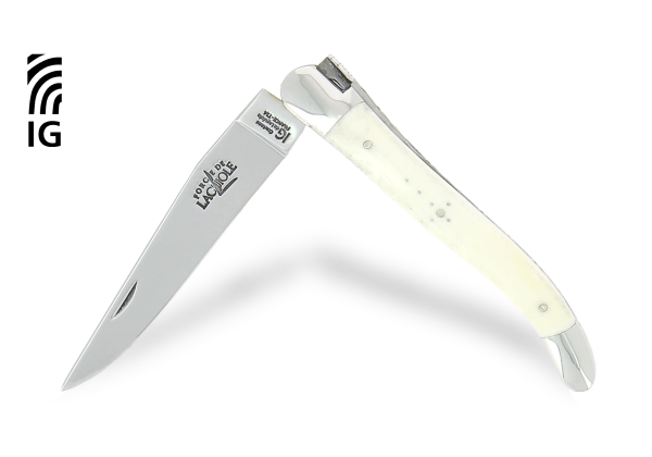 Couteau Laguiole 11 cm en os, mitres inox finition brillante