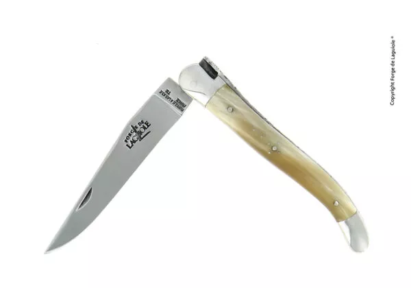 Taschenmesser, 11 cm, finish glanzend mit Griff aus hellem Horn und Mitres aus Inox