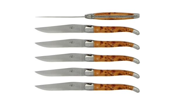 Couteaux de table satinés en genévrier, coffret de 6