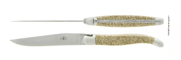 Couteaux de table satinés en Sable du Mont Saint Michel, coffret de 2