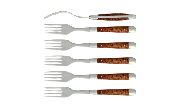 Fourchettes satinées en thuya, coffret de 6