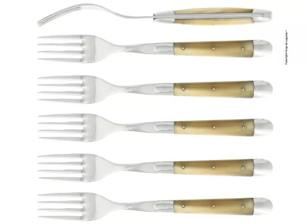 Essgabeln, finish glänzend mit Griff aus hellem Horn, Set mit 6