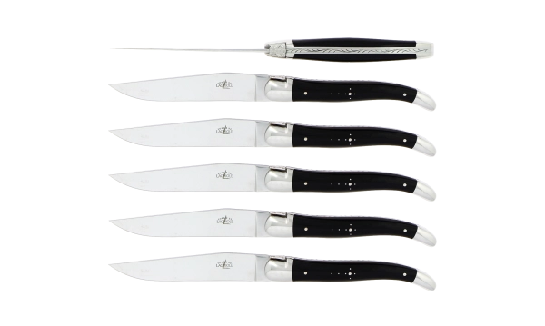 Couteaux de table brillants en corne foncée, coffret de 6