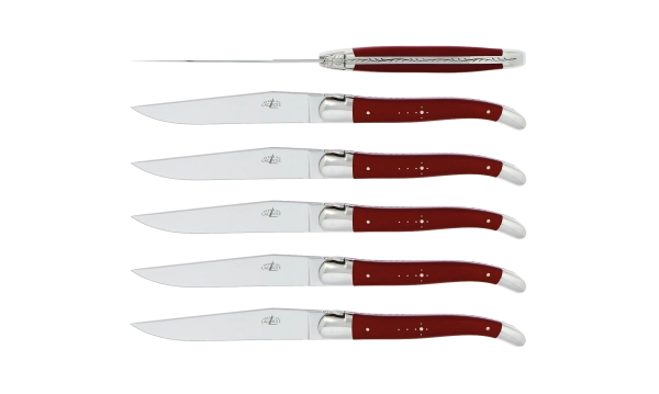 Couteaux de table brillants en tissu compressé rouge, coffret de 6