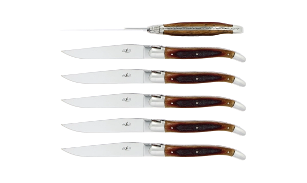 Couteaux de table brillants en chêne de barrique, coffret de 6
