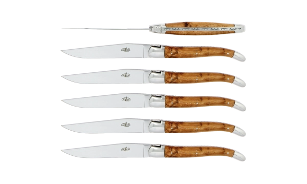 Couteaux de table brillants en genévrier, coffret de 6