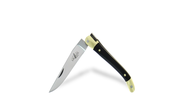 Couteau pliant 7cm en corne foncée, mitres laiton finition brillante