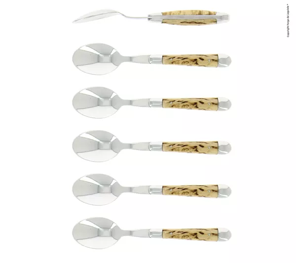 Kaffeelöffeln, finish glänzend mitt Griff aus Birkenholz, Set mit 6