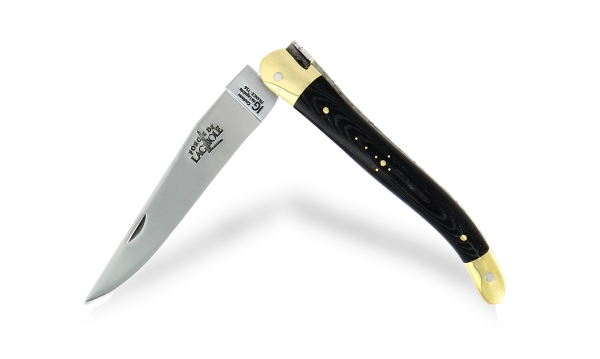 Couteau de Laguiole 11 cm en tissu compressé noir, mitres laiton