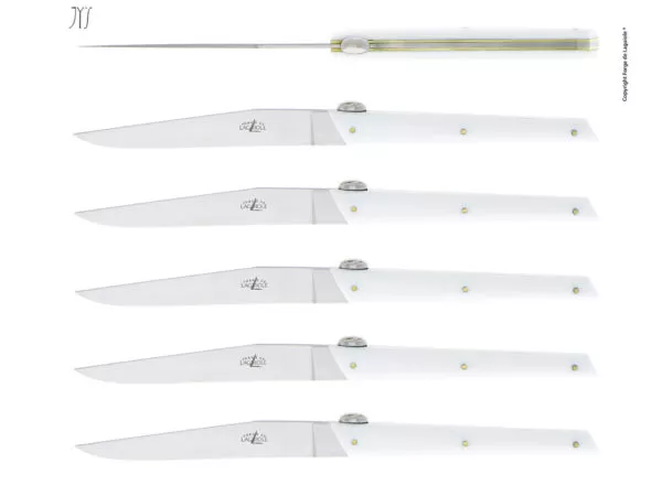 Couteaux de table Laguiole par Olivier Gagnère en acrylique blanc, coffret de 6