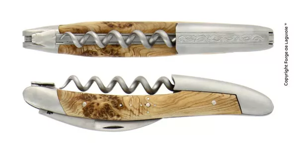 Couteau de sommelier en genévrier avec chape sculptée motif Pinot