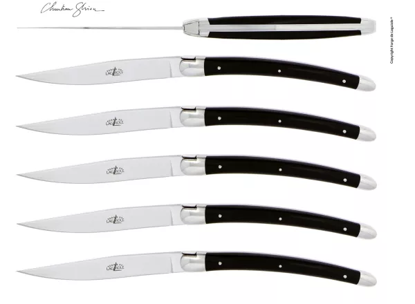 Couteaux de table Christian Ghion en corne noire, coffret de 6