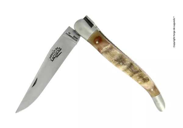 Couteau pliant 12cm en bélier, mitres inox finition satinée