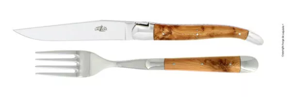 Tafelmesser und Gabel, Finish glanzend mit Griff aus Wacholder