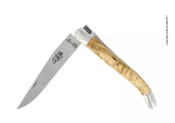 Couteau pliant 11 cm en bouleau, mitres inox finition brillante