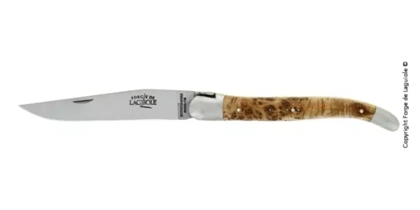 Couteau pliant de Laguiole ressort guilloché "Cascades" manche en Genévrier finition satinée