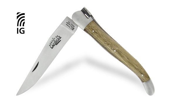 Couteau pliant 12 cm en noyer, mitres inox finition satinée