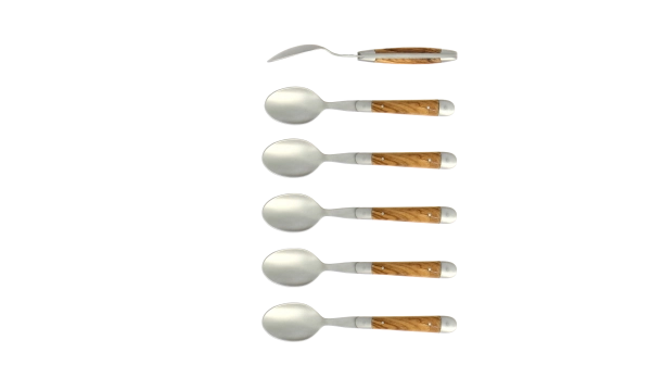Cuillères à café, satinées en olivier, coffret de 6