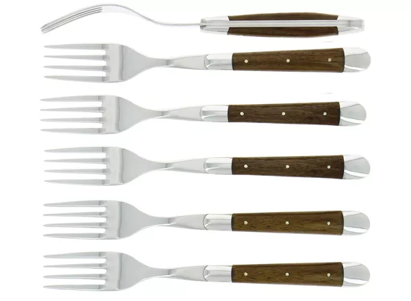 Essgabeln, finish glänzend mitt Griff aus Nussbaumholz, Set mit 6