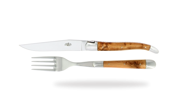 Table knife and fork, high polish finish with Juniper handle