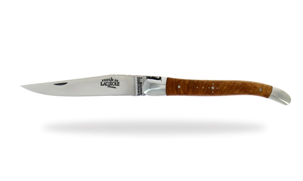 Couteau Laguiole pliant ciselé main 11cm en bruyère finition brillante