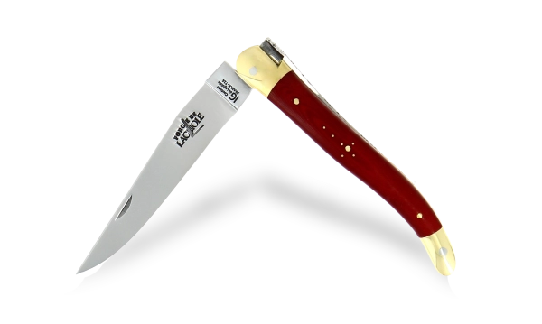 Couteau pliant 11 cm en tissu compressé rouge, mitres laiton