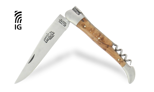 Couteau pliant avec tire-bouchon en thuya, mitres inox finition satinée