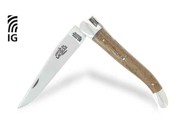 Couteau pliant 11 cm en noyer, mitres inox finition brillante