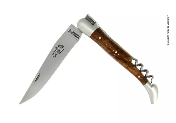 Couteau pliant 12cm avec tire-bouchon en noyer, mitres inox finition satinée