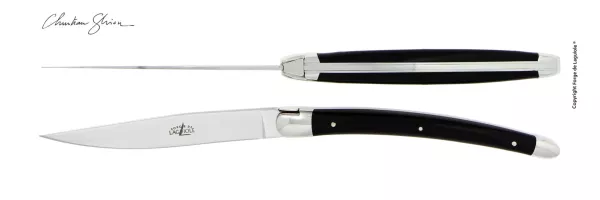 Couteaux de table Christian Ghion en corne noire, coffret de 2