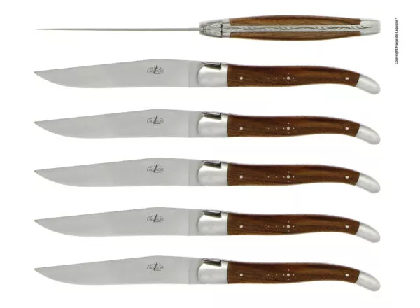 Couteaux de table satinés en noyer, coffret de 6