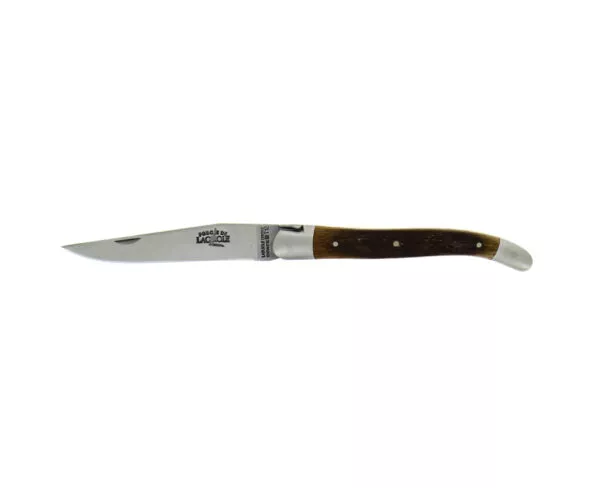 Couteau pliant ciselé main satiné 11cm en chêne de barrique