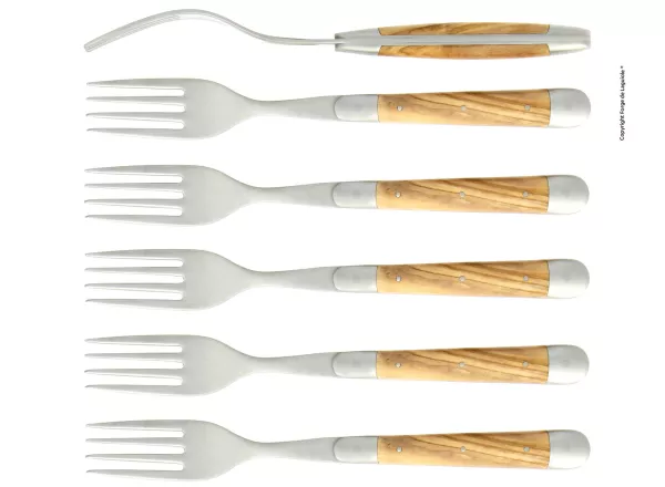 Essgabeln, finish matt mitt Griff aus Olivenholz, Set mit 6