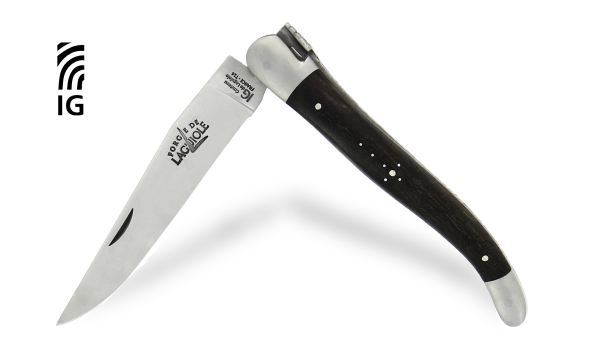 Couteau Laguiole 12 cm en ébène, mitres inox finition satinée