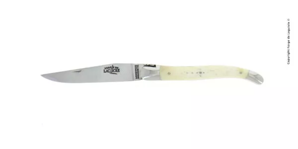 Couteau pliant ciselé main brillant en os avec double platines