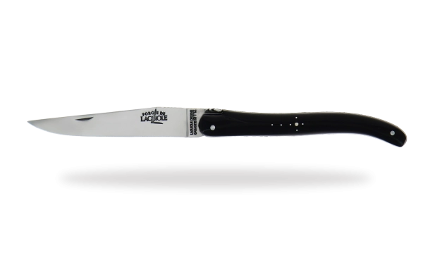 Couteau pliant ciselé main brillant plein manche, 11cm en corne foncée