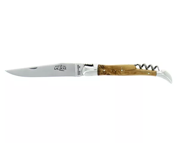 Couteau pliant avec tire-bouchon ciselé main en Genévrier finition brillante