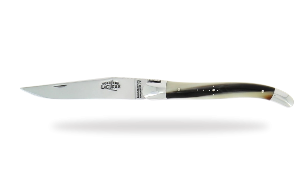Couteau pliant ciselé main brillant, 11 cm, en corne foncée