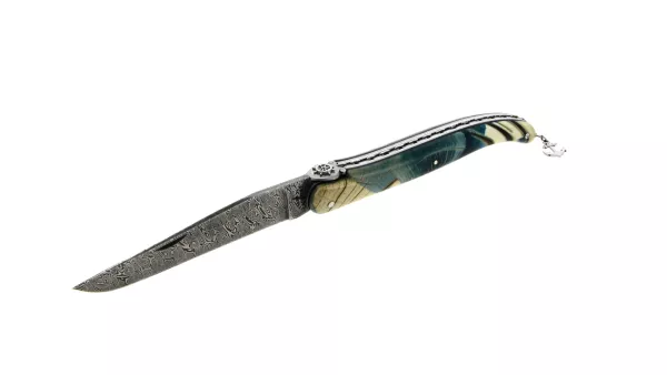 Custom folding knife with upright mammoth ivory handle and navigation bar