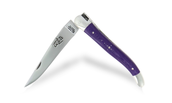 Couteau pliant 11 cm en tissu compressé violet, mitres inox finition brillante