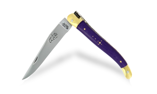 Couteau de Laguiole 11 cm en tissu compressé violet, mitres laiton