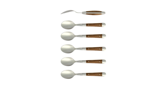 Cuillères à café, satinées en noyer, coffret de 6