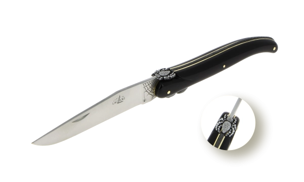 Couteau pliant sur mesure en corne noire, avec araignée