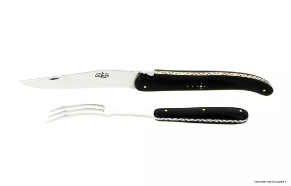 Tranchier-Besteck Prestige ziseliert Biene Griffe aus Ebenholz, Finish glänzend