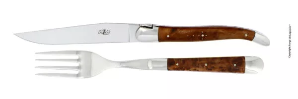 Tafelmesser und Gabel, Finish glänzend  mit Griff aus thuja