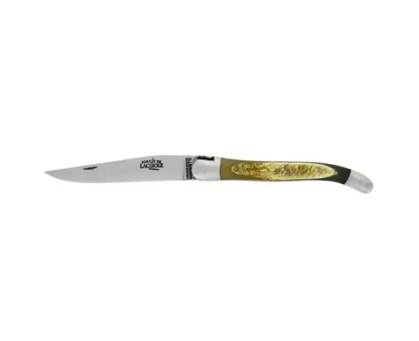 Couteau pliant ciselé main satiné 11cm en corne de vache Aubrac