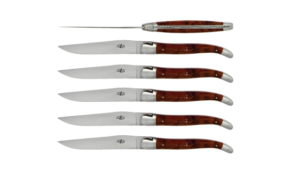 Couteaux de table satinés en thuya, coffret de 6