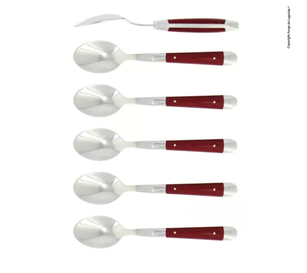 Kaffeelöffeln, finish glänzend mit Griff aus Rot gepresster Verbundfaser, Set mit 6