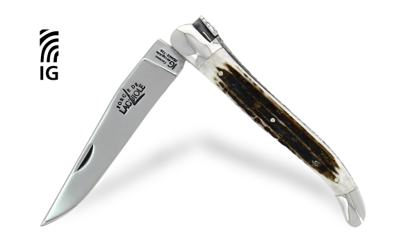 Couteau pliant 12cm en bois de cerf, mitres inox finition brillante