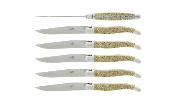 Couteaux de table satinés en Sable du Mont Saint Michel, coffret de 6